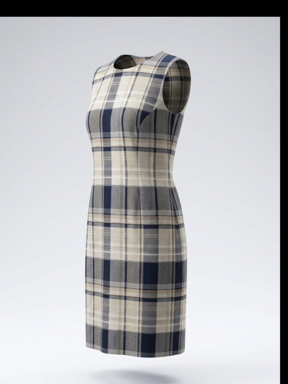 Southern Lady Sleeveless Navy and Cream Plaid Sheath Dress